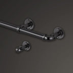 MODE Industrial Room Darkening Collection 1 1/8” diameter Industrial Curtain Rod Set with Steel Wall Mounted Expandable Curtain Rod, Blocks Light, Fits 72” to 144” Windows, Graphite