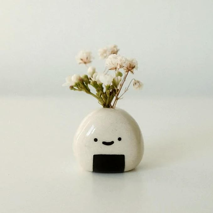 5 PCS Mini Flower Vase, Handmade Ceramic Rice Ball (Japanese Onigiri) Miniature Vases, Charming and Cute Design, Perfect for Dry Flowers - Bulk Bud Vases, Unique and Adorable Japanese Craft