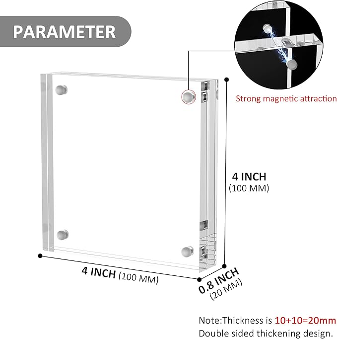 Acrylic 4x4 Square Picture Frame 4 Pack, Magnetic Picture Frames for 4x4 or 3x3 Pictures Display, Photo Frames Desktop Display, Freestanding