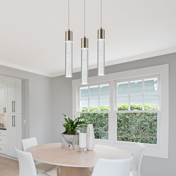 Pendant Light fixtures, Integrated 3-Light Pendant Lighting Silver Finish, Dimmable Pendant Lights Kitchen Restaurant, Dining Room