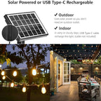 SUNTHIN 100ft Solar String Light Outdoor, USB Rechargeable Patio Solar Outdoor Lights with Waterproof & Shatterproof 30 LED Bulbs for Backyard, Porch, Garden, Pool, Party, Camping