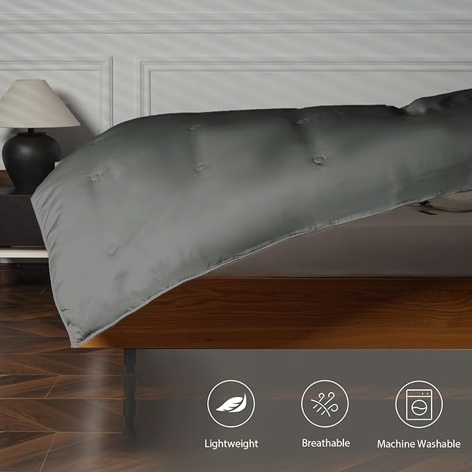 EP Mode Mulberry Silk Filled Quilt with 100% Viscose from Bamboo Fabric, Natural Lightweighted Cooling Comforter (Charcoal, King 102” X 88”)