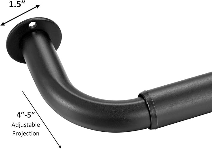 Room Darkening Curtain Rod, Wrap Around Design, Extra-Thick 1-Inch Diameter Single Drapery Rod, Extendable Metal Rod Set for the Blackout Curtains and Sheer (Matte Black, 48-84")