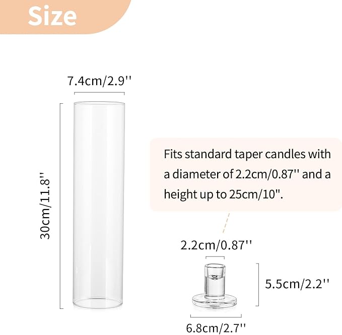 NUPTIO Hurricane Glass Candle Holders: Set of 2 Candlestick Holder with Cylinder Covers 11.8 inch Tall Windproof Clear Taper Candle Stand for Fall Thanksgiving Christmas Decor