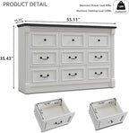 Farmhouse 9 Drawers Dresser for Bedroom, 55" Wide Large Dressers & Chests of Drawers w/Roman Column, Storage Dressers Organizer for Bedroom, Hallway, Living Room, White