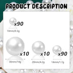 200PCS White Faux Pearls Beads for Centerpiece Vases, Vase Filler Faux Pearls, No Holes Filler Beads for Party Anniversary Birthday Wedding Table Decor, 10/14/20/30mm