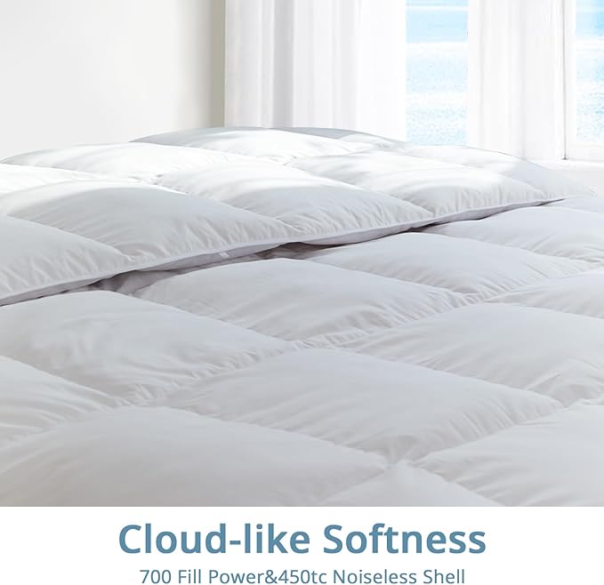 Globon Ultra-Soft Lightweight Down Feather Comforter King Size,Breathable Light Duvet Insert for Hot Sleeper/Warm Weather,Noiseless Shell,700 Fill Power with Corner Tabs,White