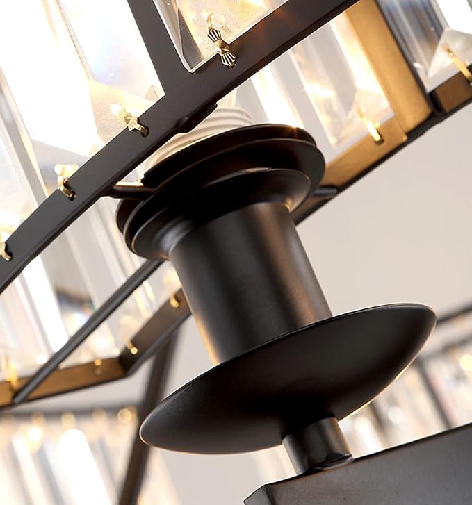 Farmhouse Crytal Chandeliers Dining Room Pendant Light Fixture Black Chandelier with K9 Crystal for Living Room Dining Room Foyer High Ceiling