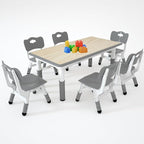 Kids Study Table and 6 Chairs Set,Height Adjustable Table and Chairs for Children and Toddlers,47.2"X23.6"Graffiti Desktop,Suitable for Daycare,Classrooms, Home
