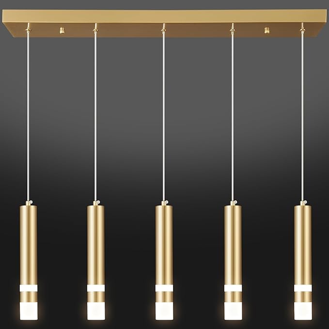 5-Light Dining Room Modern Pendant Light Kitchen Fixture Dimmable LED Gold Pendant Lighting fo Kitchen Island Study Pendant Lights