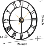 Vantic 24 Inch Large Wall Clock, Roman Numeral Metal Oversized Wall Clocks for Living Room Decor, Bedroom and Kitchen, Completely Silent, Non Ticking, Battery Operated