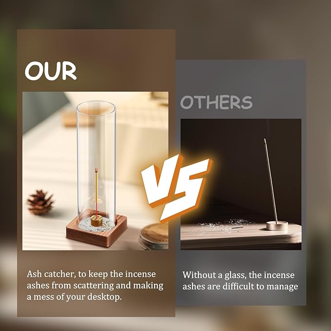 2 Pack Incense Holder for Sticks, Insence-Stick Holder Ash Catcher with Removable Glass, Anti-Ash Flying Mess-Free Incense Burner, Perfect for Meditation Yoga Relaxation, Home Decor