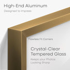 Homeforia 16x16 Picture Bronze Frame, High End Metal 16 x 16 Square Poster Frame with Mat 12 x 12 Photo, 16x16 Brass Frame Matted to 12x12 Print, 16by16 Thin Frames, Tempered Glass, Wall Kit, Set of 1