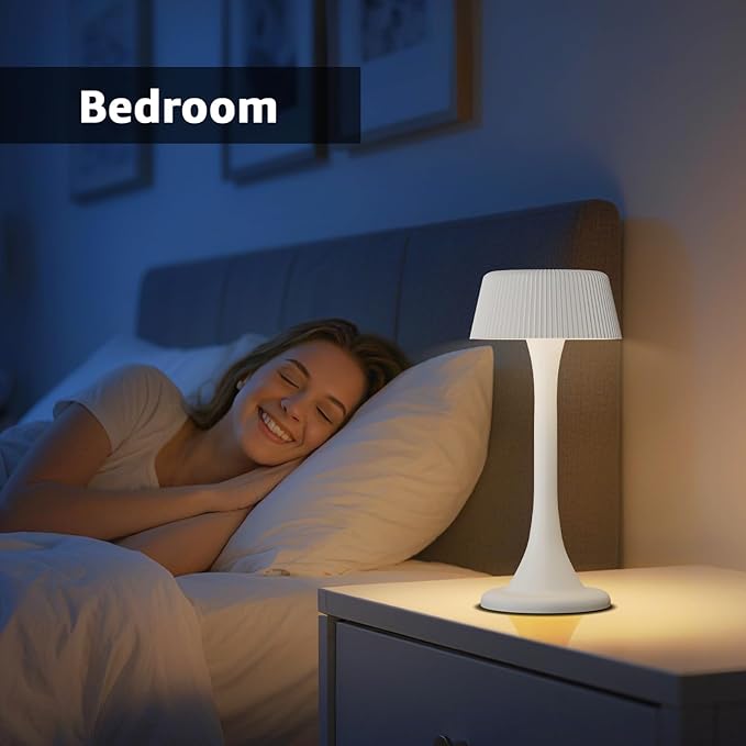 uuffoo Rechargeable Table Lamp, Outdoor Table lamp Cordless with Stepless Dimming & 3 Color Temperatures, Battery Operated Night Light for Patio, Bar, Restaurant, Home, Bedroom, Dining (White)