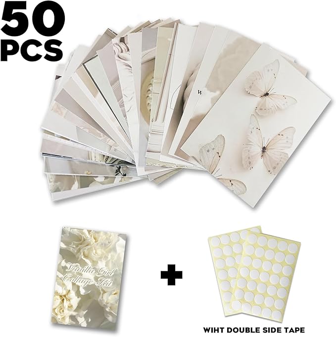 TwoDays Vanilla Girl Aesthetic Room Decor, Clean Girl Aesthetic Wall Collage Kit Pictures for Dorm, Neutral Posters, Cream Wall Art Prints for Bedroom.(Set of 50, 4" × 6")