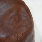 Round Shaped Goat Leather Handmade Eco-Friendly Brown Pouf - 16"x16"x16", Plain Solid, Recycled Foam With Fibre Fill Stuffed, Leather Seating PF12