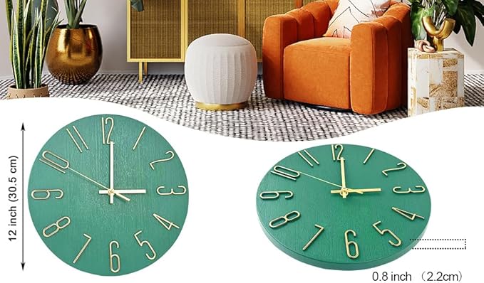 Wall Clock, Silent Clock, Wall Clocks Battery Operated， 12 inch Modern Wall Clock, Suitable for Offices, Living Rooms, Kitchens, Homes, Schools (Grass Green Without Second Hand)