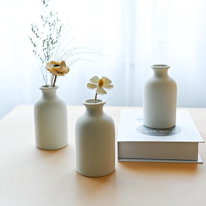 Modern White Small Ceramic Vase Set of 12 for Living Room Bedroom 4.72'' Minimalist Fresh Flower Vases for Home Decor Office Centerpieces Fireplace Nordic Style Gift for Fake Plant 12 Pack