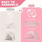 Sumbababy Toddler Bed Tent Canopy: Lights & Flags Indoor Floor Kids Play Tent Playhouse - Portable & Foldable Twin Bunk Bed Curtains - Twin Bed Tent for Girls Gifts (Pink)