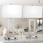 Modern Silver Table Lamps Set of 2, 28inch Tall Lamps for Living Room Bedroom with 2 USB Ports&AC Outlet, 3 Way Dimmable Touch Control Desk Lamps for Reading Home Office, 2 Bulbs Included