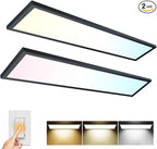 AIKVSXER 1x4 LED Flat Panel Light CPANL Surface Mount LED Ceiling Light Black, 5500LM 50W TRIAC 10-100% Dimmable, 3000/4000/5000k Selectable 120V LED Light Fixture for Kitchen/Laundry/Garage 2PACK