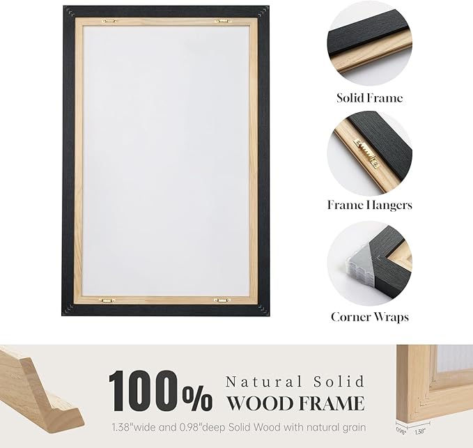 Framed Black and White Abstract Canvas Wall Art, Large Modern Art Prints Paintings Artwork for Walls, Minimalist Gray Pictures for Living Room Bedroom Dining Room Office Bathroom Wall Decor 24x36 In