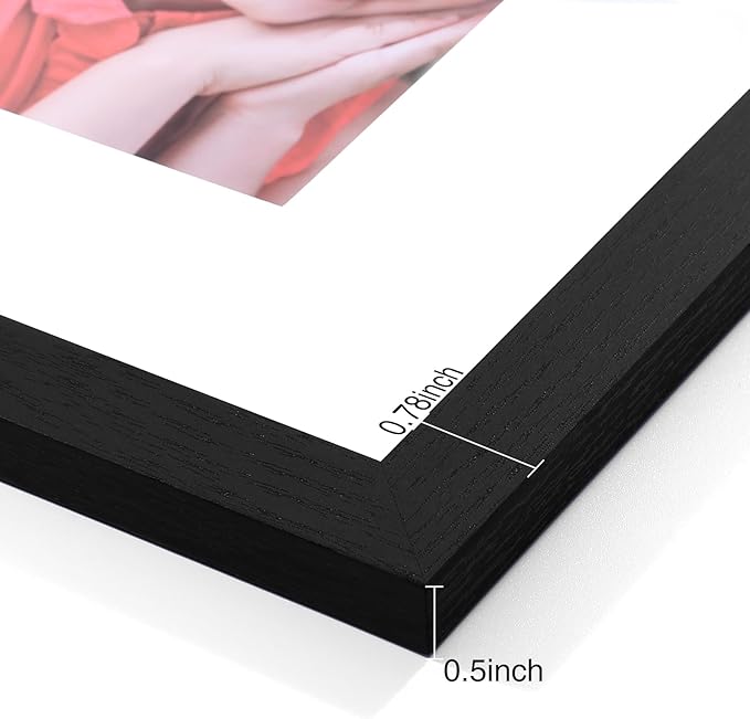 Vittanly 8x10 Picture Frames Set of 9, Shatter Resistant Plexiglass, Display 5x7 Pictures with Mat or 8x10 without Mat, Photo Frames for Wall or Tabletop, Engineered Wood, Black