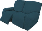 Easy-Going 6 Pieces Recliner Loveseat Stretch Sofa Slipcover Sofa Cover Furniture Protector Couch Soft with Elastic Bottom Kids, Spandex Jacquard Fabric Small Checks Deep Teal