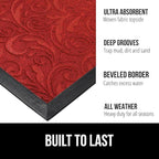 GORILLA GRIP 100% Waterproof All-Season WeatherMax Doormat US Designed Natural Rubber, Stain and Fade Resistant, Low Profile Indoor Outdoor Door Mats, Easy Clean Patio Mat, 17x29, Red Vintage Wine
