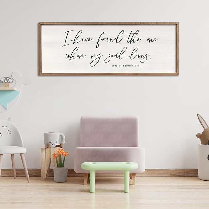 I Have Found The One Whom My Soul Loves Sign Wall Art Decor 32"x12" Modren Master Bedroom Above Bed Wood Framed Song of Solomon 3:4 Large Living Room Bible Verse Wall Hanging (Wood)