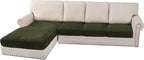 H.VERSAILTEX Velvet Stretch Sectional Couch Covers 4 Pieces Sofa Seat Cushion Covers L Shape Separate Couch Cover for Both Left/Right Sectional Couch (Large Sofa 3 Seater + 1 Chaise, Olive)