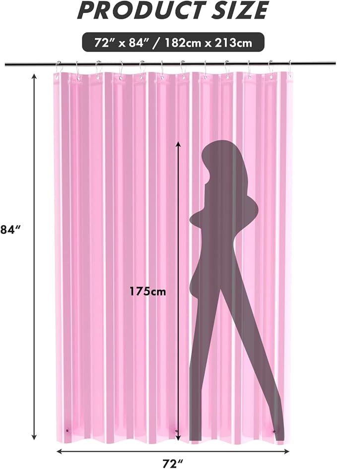 AmazerBath Extra Long Shower Curtain Liner, Clear Pink Shower Liner 84 Inches Long, 72x84 Plastic Shower Curtain Liners, Cute Tall Shower Liner, PEVA Bathroom Shower Curtain Liners & 3 Magnets