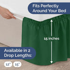 Wrap Around Dust Ruffle Bed Skirt - Emerald - for King Size Beds w/ 15 Inch Drop - Easy Fit Elastic Strap - Adjustable Pleated Bedskirt w/Brushed Fabric - Wrinkle Free - for Women, Men, Kids & Teens