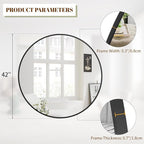 BEAUTYPEAK 42 Inch Round Mirror, Metal Frame Circle Mirror, Wall Mounted for Entryway, Bathroom, Vanity, Living Room, Black