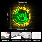 WLHOPE Ramadan Kareem Neon Sign Ramadan Decoration Neon Signs for Wall Decor Dimmable Ramadan Mubarak Neon Lights LED Light Up Sign for Islamic Bedroom Living Room Ramadan Celebration Gift Muslim Party