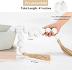 OMISHE Extra Large Wood Bead Garland White with 1.6" Diameter Wooden Beads and Tassels, 41" Long Rustic Farmhouse Country Decorative Beads for Home Tiered Tray Decor, White