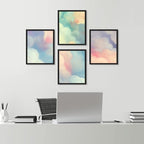SIGNWIN Framed White Pastel Watercolor Rainbow Sky Clouds Wall Art, Set of 4 Abstract Geometric Wall Decor Prints, Nature Wilderness Wall D¨¦cor for Living Room, Bedroom - 12"x16" Black
