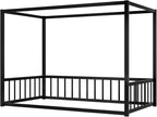 Canopy Floor Bed for Kids – Twin Size, Matte-Black Steel Frame with Safety Fence, Unisex Design for Boys & Girls, Box Spring Required, Quick Assembly (Twin)