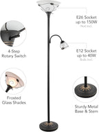 VONLUCE Torchiere Floor Lamp with Side Reading Light, 3-Way Switch Combo Antique Bronze Mother Daughter Floor Lamp with Glass Shade, 71" Desk Floor Lamp for Living Room Corner Bedroom Home Office