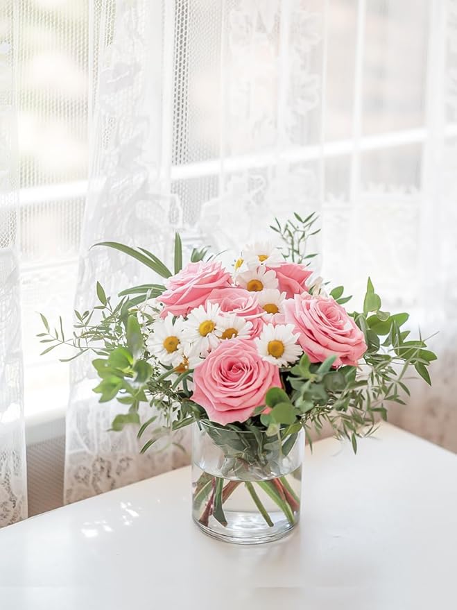 4 Inch Small Glass Cylinder Vases for Centerpieces | 12pcs Clear Flower Vase for Wedding Decorations, Floating Candle Vases in Bulk, Hurricane Candle Holders for Table, Home Décor