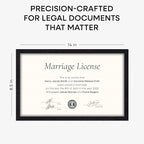 Homeforia 8.5x14 Marriage License Frame Black, High End Oak 8.5x14 Certificate Black Wood Frames, 8.5by14 Wooden Frame for Wall & Tabletop, 8.5 by 14 Picture Frames, Tempered Glass, Wall Kit, Set of 1