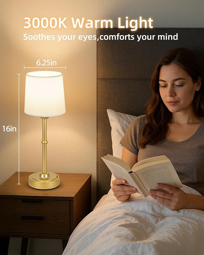 Gold LED Cordless Table Lamp Rechargeable-6000mAh Battery Operated Table Light,Wireless Lamps for Living Room Restaurant/Patio/Home/Dining/Dinner/Bedside/Nightstand/Desk lamp-Touch Control