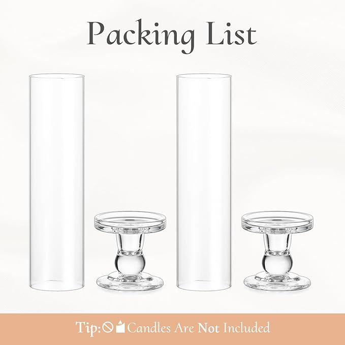 Hurricane Glass Taper Candle Holder: 2Pcs Tall Hurricane Candle Holder for Home Clear Tapered Candlestick Holders with Open Ended Glass Sleeve Candle Stick Holder for Table Centerpieces