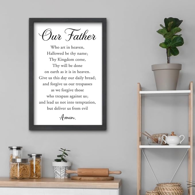 FZMHASLWW Our Father Prayer Wall Decor 16" x 11" Bible Verse Scripture Inspirational Quotes Sign Christian Wood Framed Wall Hanging Art (Black