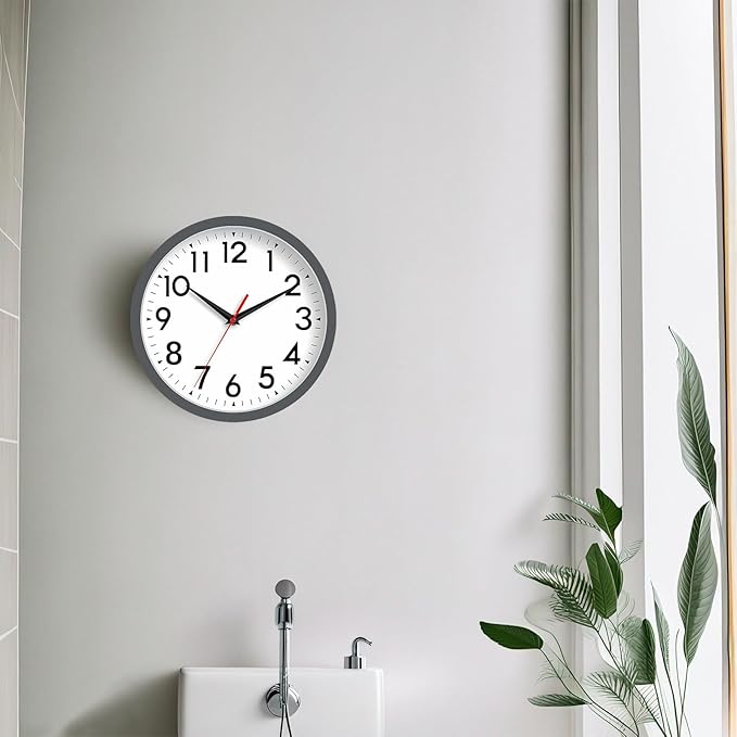 Wall Clock Small Analog 8 Inch Silent Non Ticking Battery Operated Modern Simple Decorative for Kitchen Office Bedroom Bathroom Living Room(Gray)