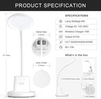 Desk Lamp for Home Office, LED Desk Lamp with Wireless Charger Pen Phone Holder, Dimmable Desk Light 3 Color Modes, College Dorm Study Lamp for College Dorm, CRI 90 800 Lumen