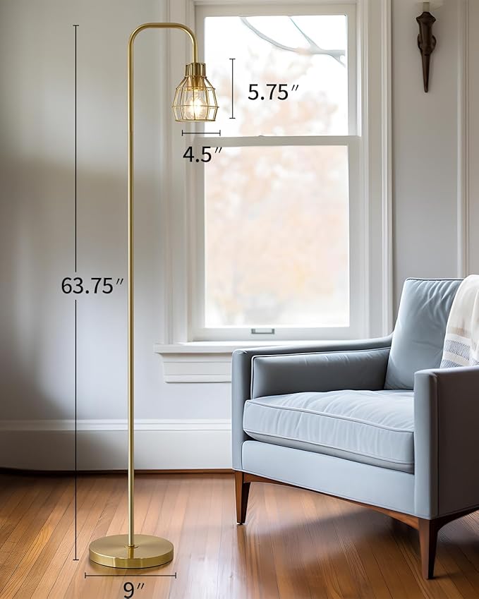 Oneach 63.75" Gold Floor Lamp for Living Room, Industrial Floor Lamp with 4W LED Bulb, Standing Lamp with Footswitch, Modern Floor Lamp for Bedroom Pole Lamp for Office Study Room Hotel