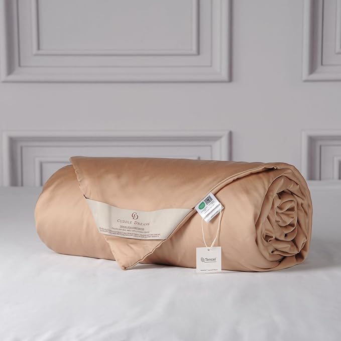 CUDDLE DREAMS Lightweight Silk Filled Comforter for Summer, Detachable Tencel Duvet Cover for Easy Care, Naturally Breathable (Bronze, King)