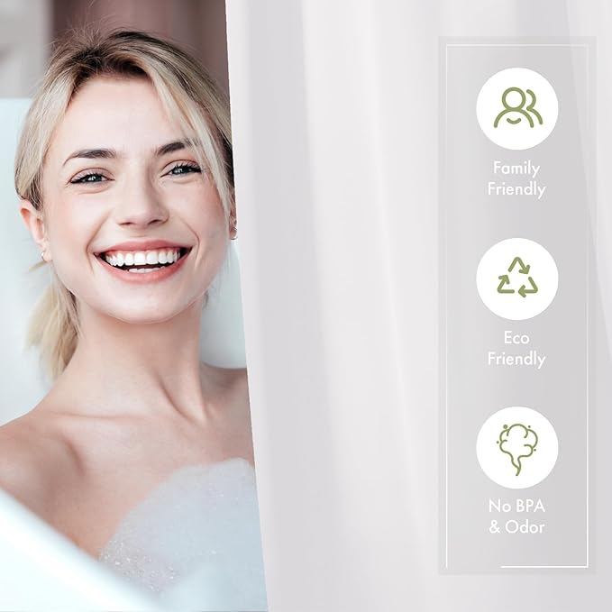 AmazerBath Shower Curtain Liner, 72x72 Plastic White Shower Curtain Liner, Cute Waterproof PEVA Shower Curtains, Lightweight Shower Curtains for Bathroom with Magnets and 12 Rustproof Grommet Holes