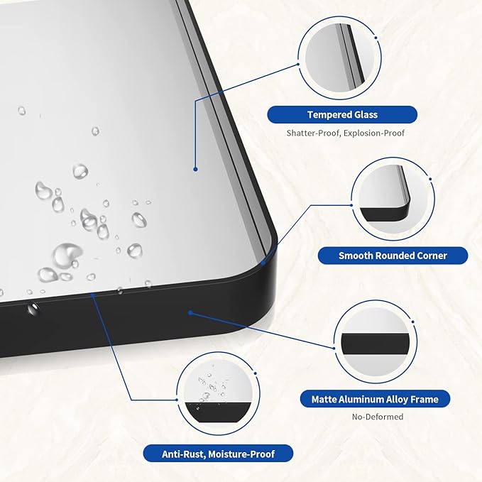 WEER Black Bathroom Mirror for Wall 60X30 Inch, Rectangular Black Metal Framed Vanity Mirror, Farmhouse Matte Black Mirror with Tempered Glass, Rounded Corner, Anti-Rust (Horizontal/Vertical)